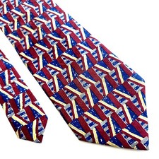Ferrell Reed Italy Red Blue Geometric Abstract Print Wide Silk Tie