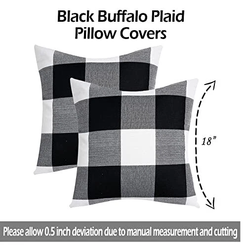 Buffalo Plaid Pillow Covers 18x18 Set of 2 Square 18 Inches Black Buffalo Plaid - Image 4 of 4