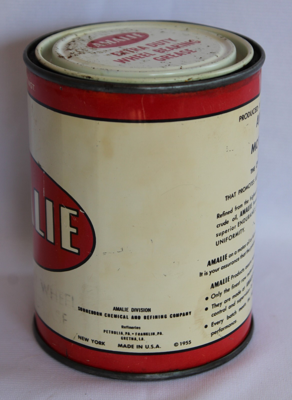 VINTAGE AMALIE MOTOR OIL CO. EXTRA DUTY WHEEL BEARING GREASE CAN | eBay