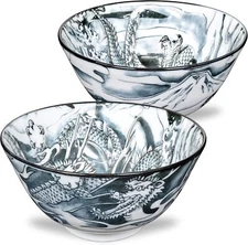 Mino Ware Japanese Rice Bowl, Rice Ramen Noodle Soup Sarada Pasta, Black Dragon