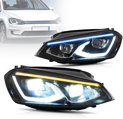 Pair Full LED Headlights For Volkswagen VW Golf 7/MK7 2014-2017 Front Lamps L+R