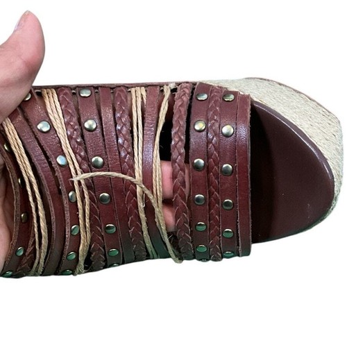 STEVEN by Steve Madden Wedge Sling Back Leather Braided Rope Stud Detail Shoe - Picture 13 of 14