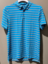 All In Motion Aqua Blue Orange Stripe Athletic Golf Polo Shirt -- Small 36/37