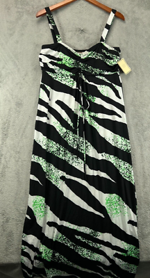 Jonathan Martin Womens XL Dress Long Maxi Sun Black Green Zebra NWT  Sleeveless | eBay