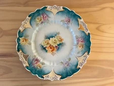 RS Prussia Germany Open Handle Serving Cake Plate Floral Gold