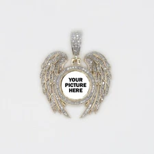10k Solid Gold Diamond Angel Circle Wings Picture Pendant