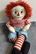 Vintage Handmade Raggedy Andy Doll embroidered face, button eyes matching hat