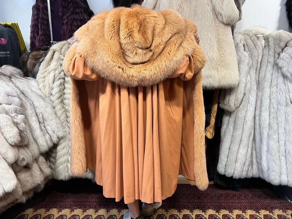 Abrigo de zorro cachemir con piel de zorro abrigo de piel de zorro pelliccia real L-3XL Foto 2 de 4