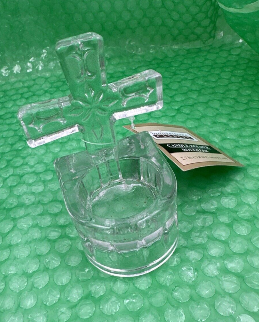 Lumin Essence Cross Votive Candle Holder NWT Clear Glass