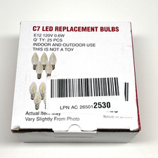 25 Pack C7 LED Red Replacement Light Bulbs for Christmas 0.6W Ceramic 120V E12