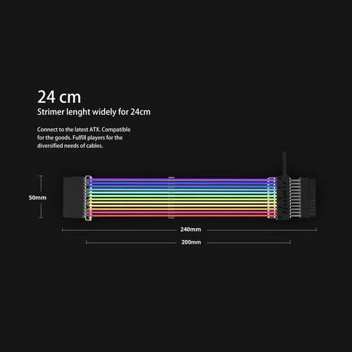 24-Pin RGB Luminous Power Extension Cable 240mm LED Addressable 3-Pin 5V RBW ATX - Picture 6 of 12