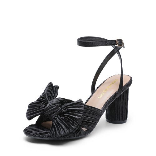 Women's Heeled Sandals Low Chunky Heels Open Toe Bow Knot Dress Wedding Shoes - Picture 16 of 22