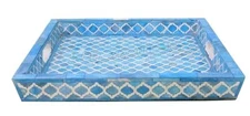 Handicraft Antique Bone Inlay Mughal Design MDF/Bone/Resin Wooden Serving Tray 