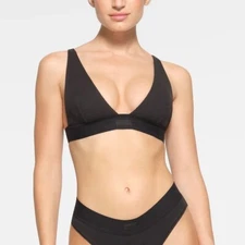 SKIMS Cotton Rib Plunge Bralette Soot Womens XL