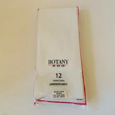 12 Handkerchiefs BOTANY 500 White 100% Cotton Men Unisex Women's Dozen Hankies