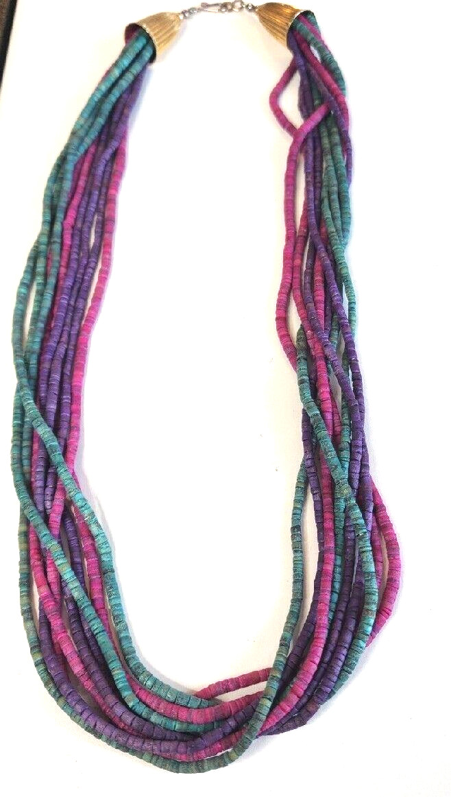 Chunky Multi Colored Multi Strand Beaded Necklace… - image 1