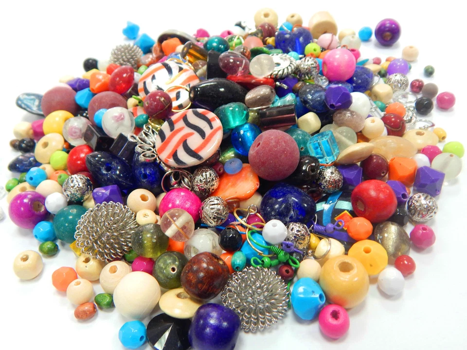 2 Kg Perlen Mix Metall Holz Stein Glas Acryl Bastlerbedarf Schmuckherstellung - Bild 3 von 4