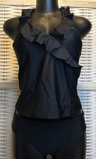 NWT Cupshe Womens Two Piece Swimsuit Size Medium Black Halter Ruffle