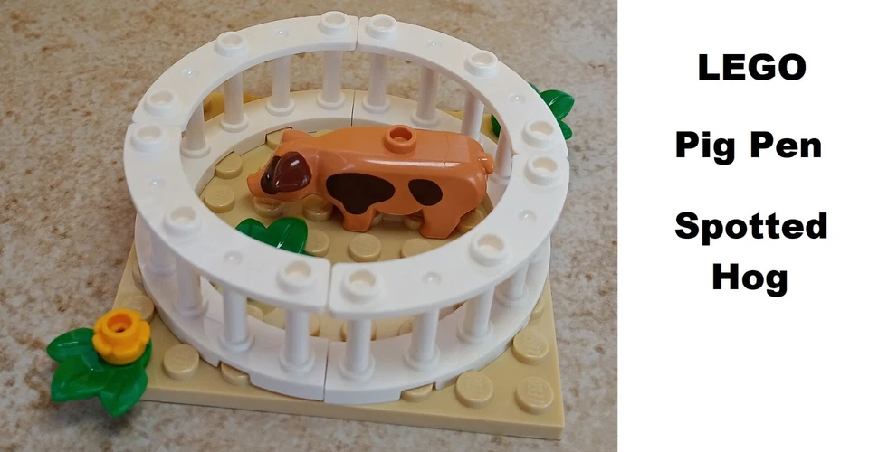 LEGO Cerdo Manchado Cerdo Pluma Alimento Plantas Flores Granja Animal Cerdo Marrón Rosa Cerdo Foto 2 de 3