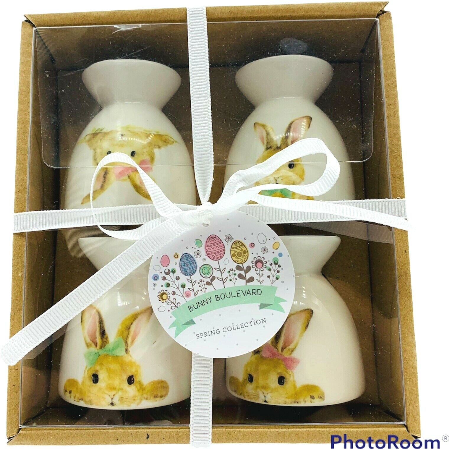 NEW 4 Bunny Rabbit Egg Cup Holders Grace Teaware Easter Garden Bunny Boulevard