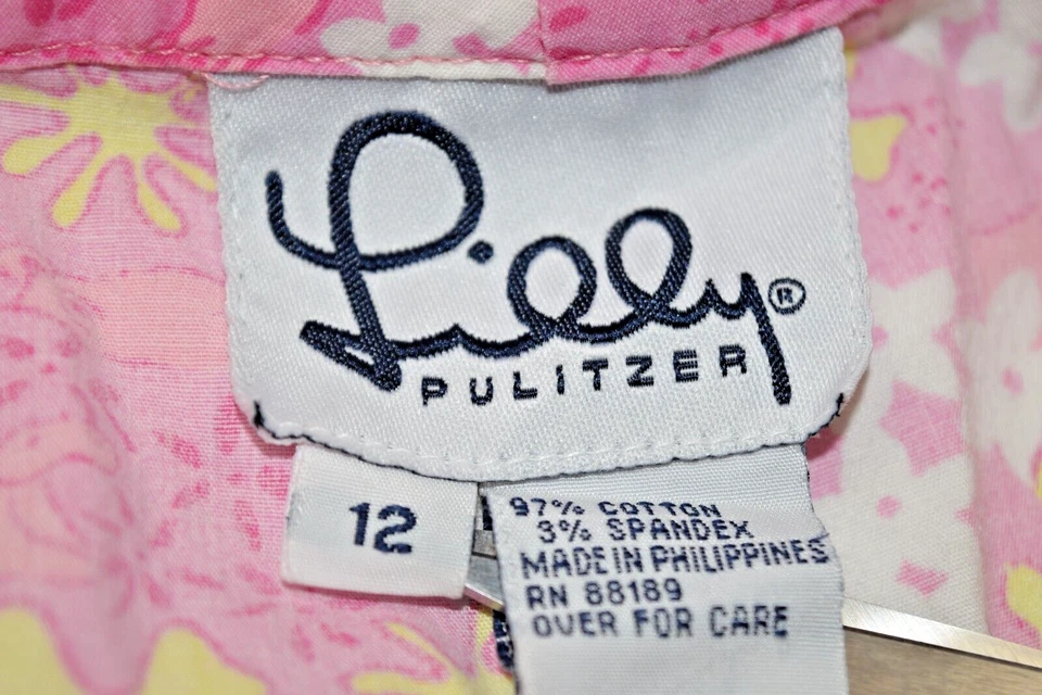 Pantalones Lilly Pulitzer Vintage Talla 12 Años 90 Burbuja Goma Rosa Hipopótamos Salpicaduras Amarillas Foto 4 de 4