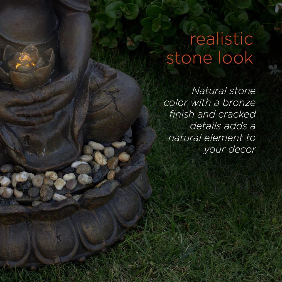 33 in. Tall Indoor/Outdoor Meditating Buddha Water Fountain Yard Decor Polystone - Image 2 of 4