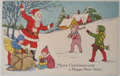 Vintage Postcard Christmas New Year Santa Winter AA100