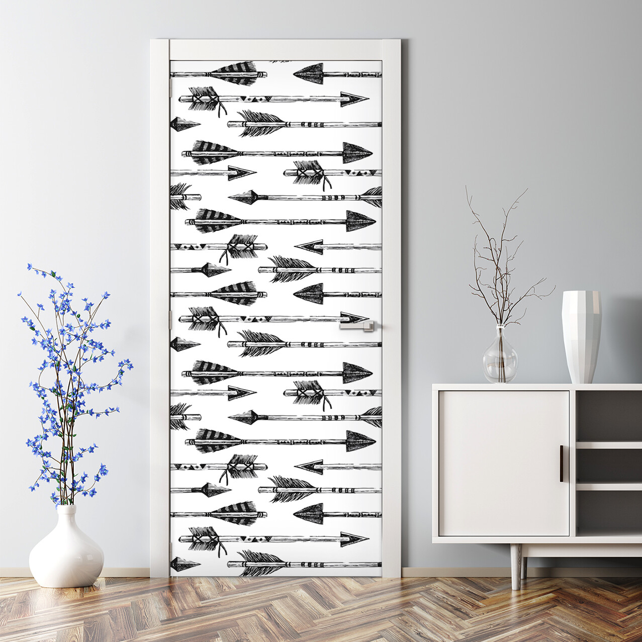 Hand Drawn Bubble Free White and Grey Door Sticker Decal for Home Decor