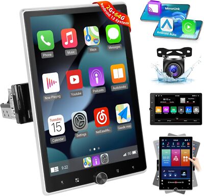 10.1'' Android 13 Rotatable 1DIN Car Stereo Radio Carplay GPS WIFI BT FM RDS CAM