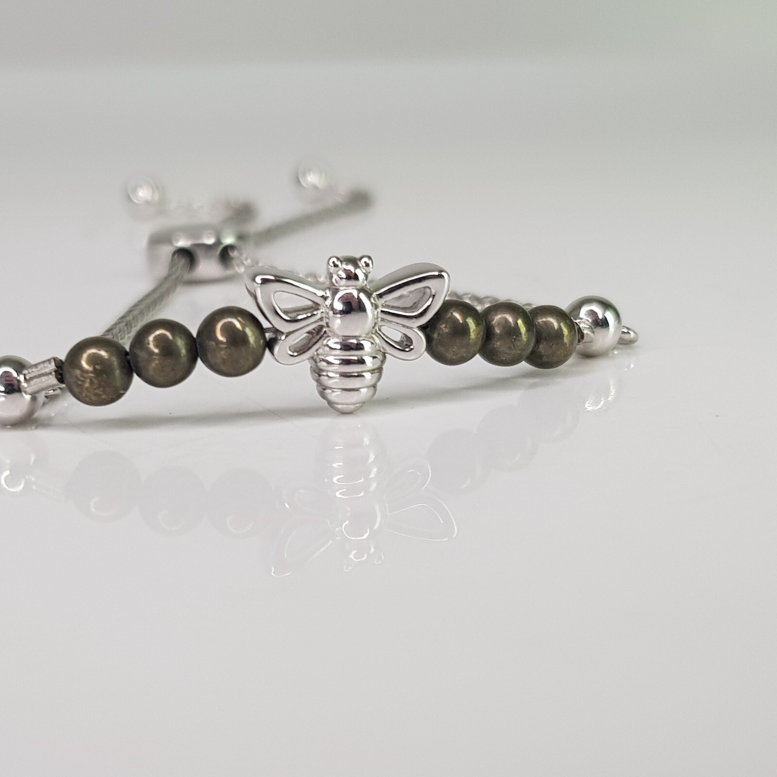 Hematite Crystal Bee Bracelet Solid Sterling Silv… - image 4