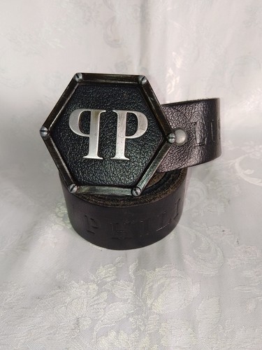 Original Philipp Plein BELT GENUINE LEATHER BUCKLE WITH - METAL HEXAGONAL