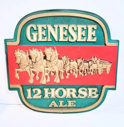 Vintage Mirro-Products Genesee 12 Horse Ale 16" X 16" Plastic Beer Sign Display