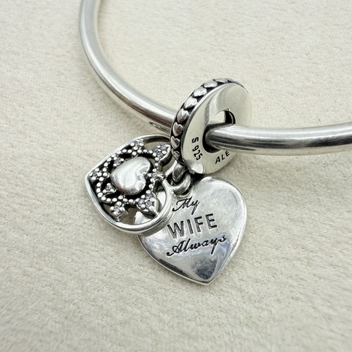Pandora Sterling Silver My Wife Always Heart Dangle Charm Love Marriage CZ Stone