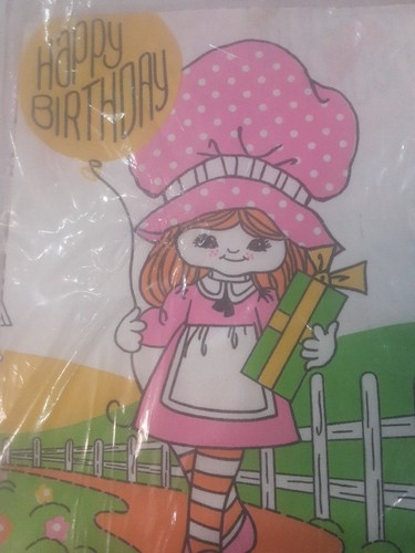 Vtg Paper Table Cover 52x96 Birthday CA Reed Pink Hat Girl New - Picture 2 of 3