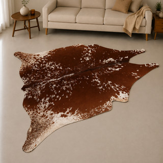 Echtes braun weiß Kuhfell Teppich echtes Kuhfell Haare auf Fell Teppich 124x130cm 74