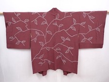 6109T10z520 Vintage Japanese Kimono Silk HAORI Branch Wine red