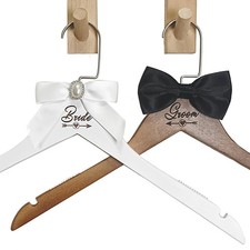 2 Pcs Bride Hanger for Wedding Dress Wooden Groom Suit and Gown Non-Slip Hang...