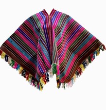 Poncho, Cusco, Peru, Vintage 40yrs 55x52   Includes Fringes, Hand Woven Not Wool