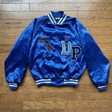 Pla-Jac By DUNBROOKE Satin Jacket Blue Large 44-46 Made in USA Florida Patches