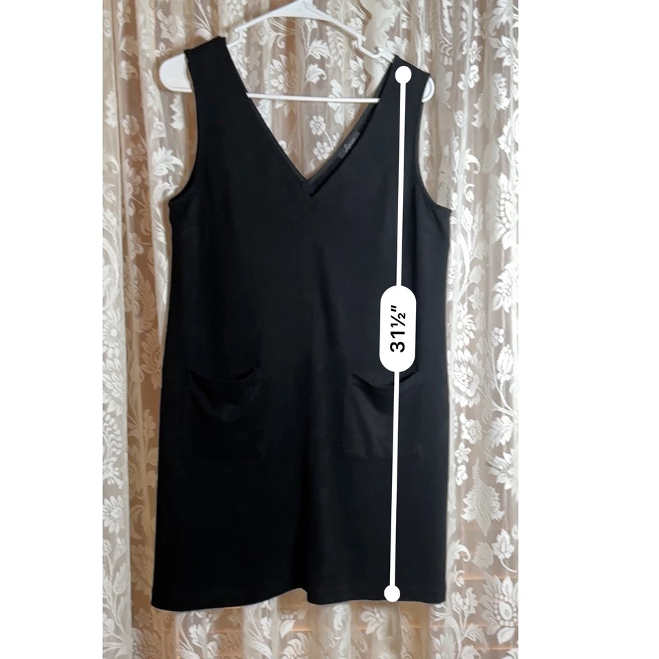 Mini Vestido Soprano Negro Sin Mangas Cuello en V Bolsillos Informal Carrera Para Mujer Mediano Foto 3 de 4