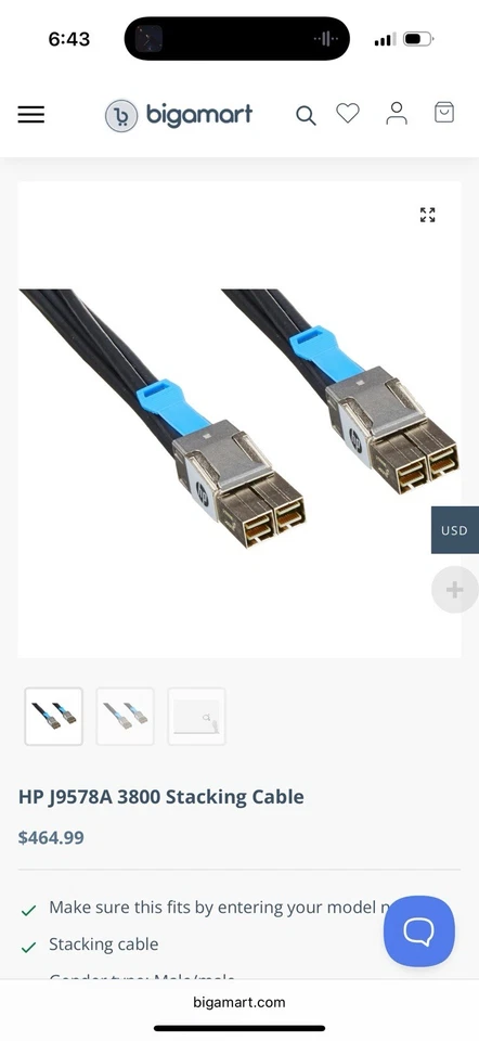 Aruba J9578A Genuine Stacking Cables  - Image 3 of 3
