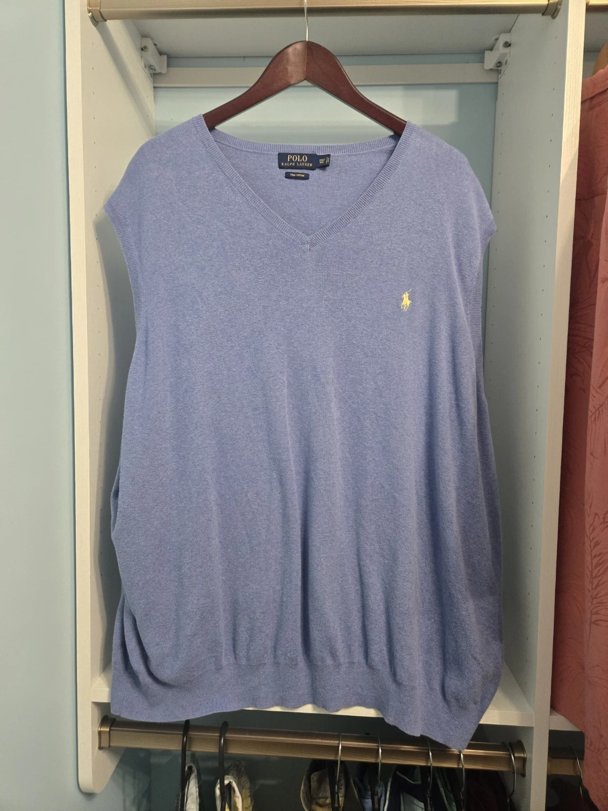 Polo Ralph Lauren Vest Sweater 3XLT 3XL Tall LT Blue Yellow Pony Outdoors Mens