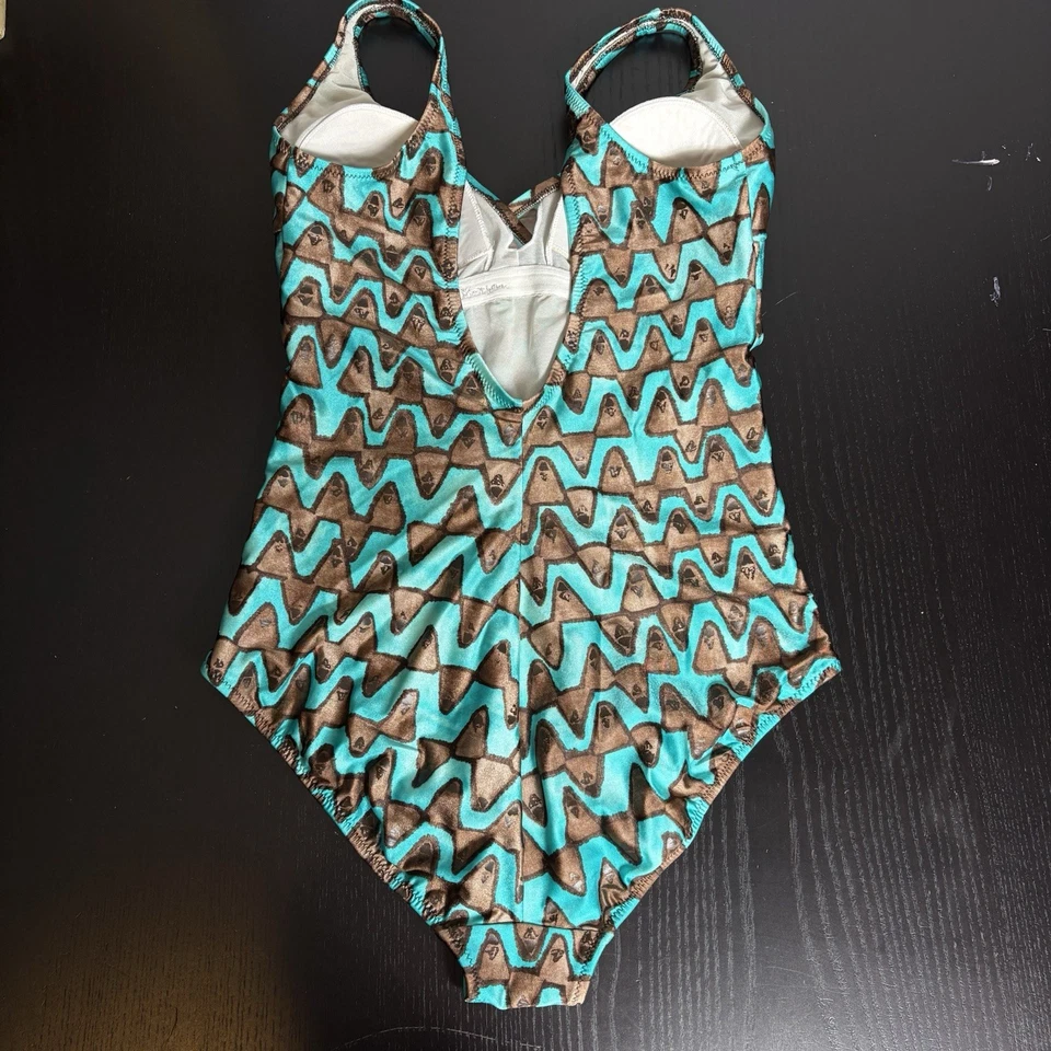Traje de baño GIDEON OBERSON para mujer talla 14 EE. UU. de una pieza marrón/azul estampado geométrico Foto 4 de 4