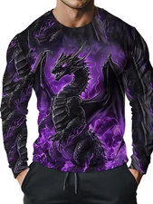 Bold Dragon Graphic Print - Black & Purple Print Long Sleeve T-shirt