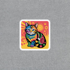 Colorful Cat Pop Art Sticker - Vibrant Feline Decal for Laptops  More 7089