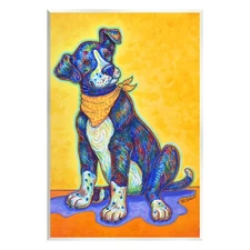 Blue & Yellow Abstract Dog Wall Plaque Art Design by Pat Cockrell