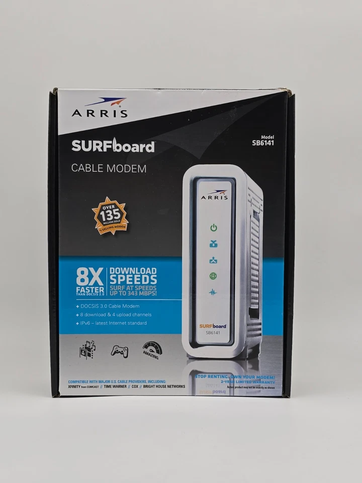 Arris Surfboard Cable Modem DOCSIS 3.0 Certified - SB6141 - White - Image 2 of 4