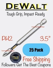 25 Pack Dewalt TOUGH GRIP Bit Set Phillips #2 PH2 3.5 in. Impact Ready 3-1/2"