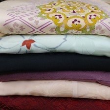 Bulk Vintage Japanese Silk Kimono Fabric   Craft Material   Lot of 6   AS IS