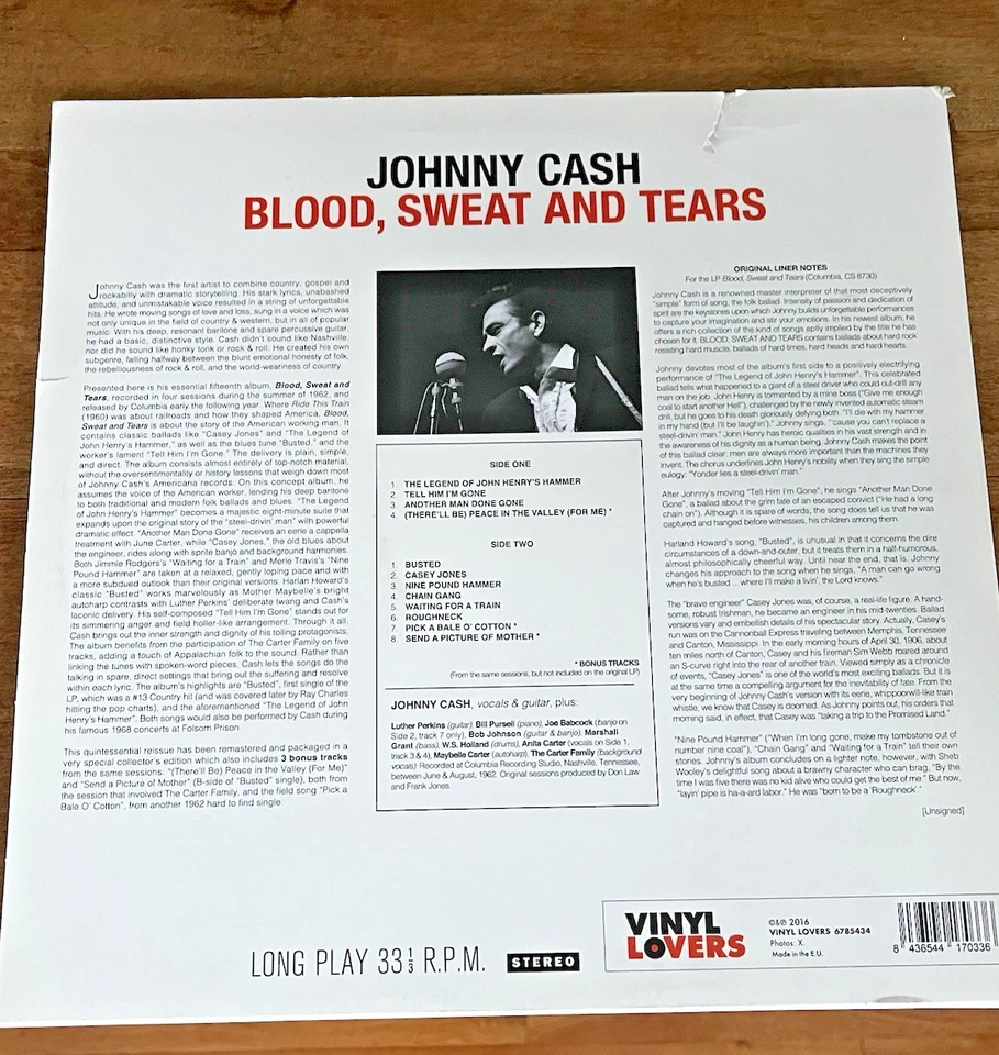 Johnny Cash - Blood, Sweat And Tears LP виниловая пластинка 2016 180 грамм переиздание очень хорошее состояние+ - Изображение 2 из 4